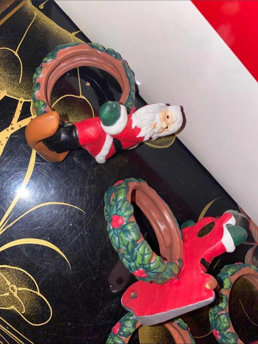 Vintage Studio Nova Set of 4 Santa Skiing Napkin Rings